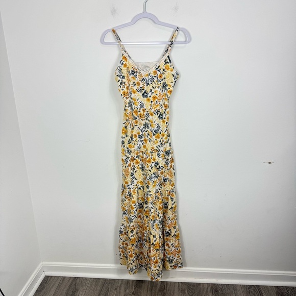 Joie Floral Mommy and Me Cotton Blend Yellow Gray Thin Strap Maxi Tier Dress 2 - Picture 2 of 13